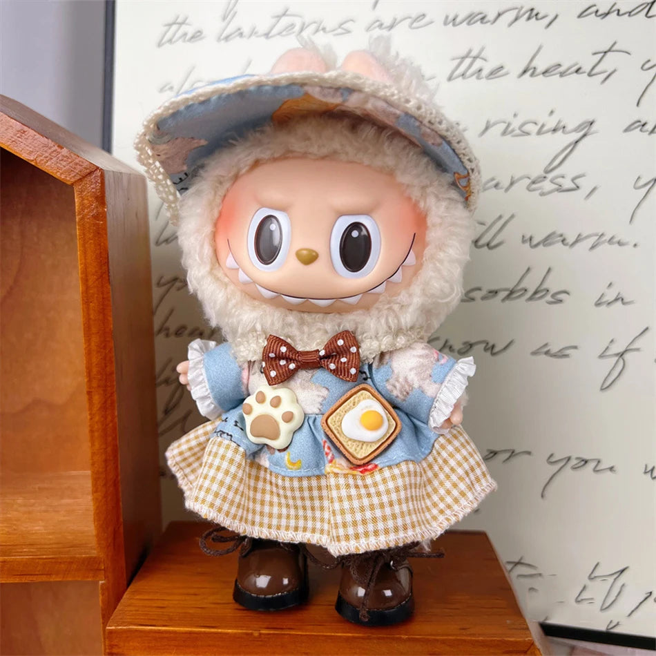 17cm Cute Mini Labubu Plush Doll'S Clothes Outfit Accessories For Korea Kpop Exo Idol Dolls Skirt Hat Clothing DIY Kids Gift