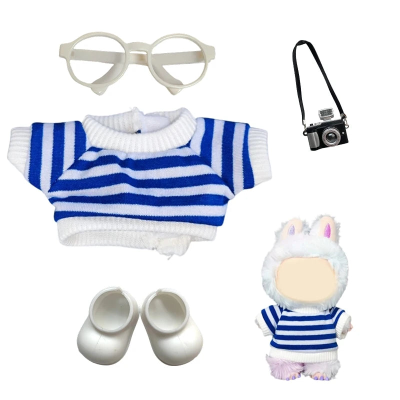 17cm Cute Mini Plush Doll'S Clothes Outfit Accessories For Korea Kpop Exo Labubu Idol Dolls Denim overalls Clothing DIY Kid Gif